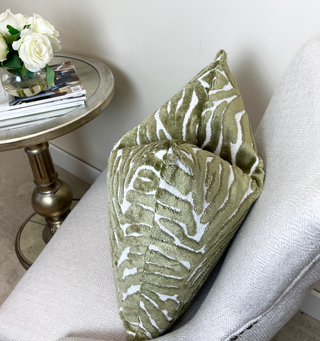 Light Olive Green Zebra Velvet Throw Pillow