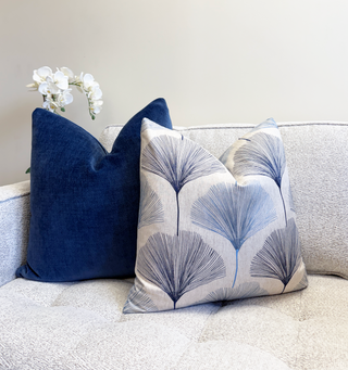 Blue Ginkgo Embroidered Throw Pillow