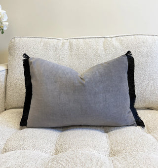 Gray Velvet and Black Fringe Throw Pillow