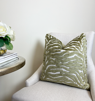 Light Olive Green Zebra Velvet Throw Pillow