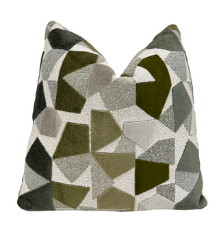 Green Fragments Velvet Throw Pillow