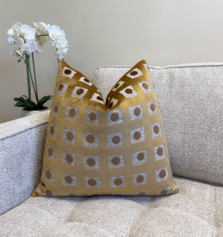 Gold Domino Velvet Throw Pillow