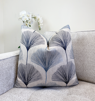 Blue Ginkgo Embroidered Throw Pillow