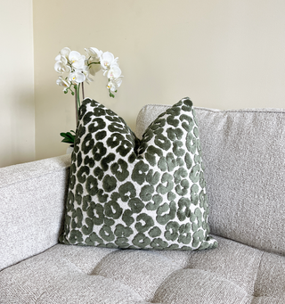 Rosemary Green Leopard Velvet Throw Pillow