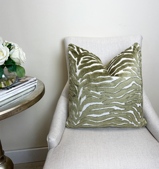 Light Olive Green Zebra Velvet Throw Pillow