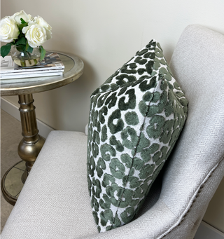 Rosemary Green Leopard Velvet Throw Pillow