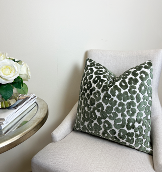 Rosemary Green Leopard Velvet Throw Pillow