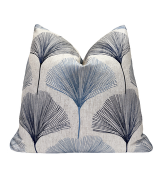 Blue Ginkgo Embroidered Throw Pillow