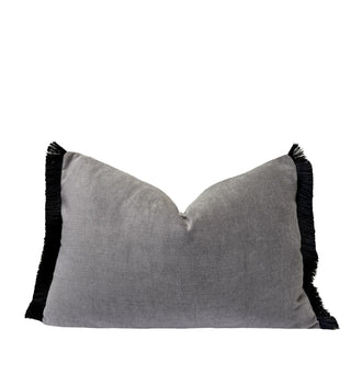 Gray Velvet and Black Fringe Throw Pillow