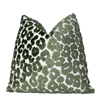 Rosemary Green Leopard Velvet Throw Pillow