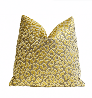 Gold Leopard Print Velvet Throw Pillow