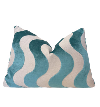 Turquoise Flow Velvet Throw Pillow