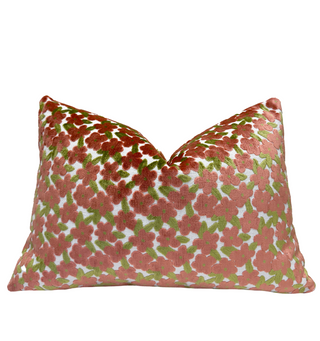Coral Daisy Velvet Throw Pillow