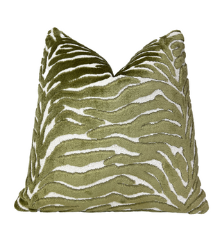 Light Olive Green Zebra Velvet Throw Pillow