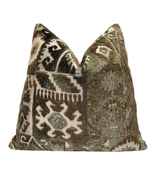 Olive Kilim Velvet Throw Pillow