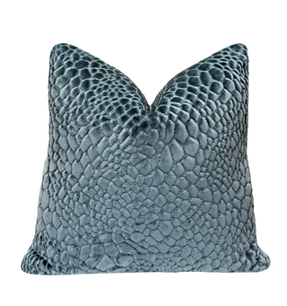 Celadon Blue Croc Velvet Throw Pillow