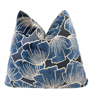 Indigo Petals Velvet Throw Pillow