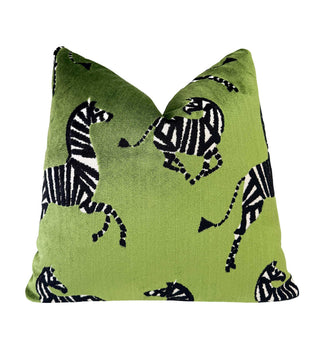 Green Zebra Velvet Throw Pillow