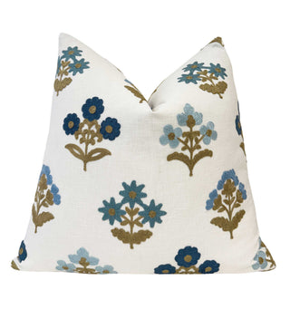 Ocean Embroidered Block Print Throw Pillow