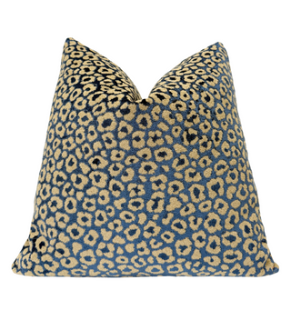 Blue Beige Leopard Velvet Throw Pillow