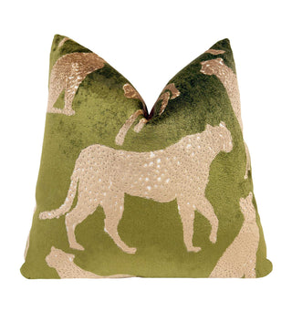 Forest Green Cheetah Velvet Throw Pillow