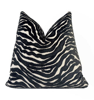 Black Zebra Velvet Throw Pillow