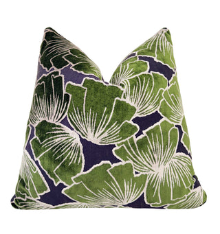 Emerald Petals Velvet Throw Pillow