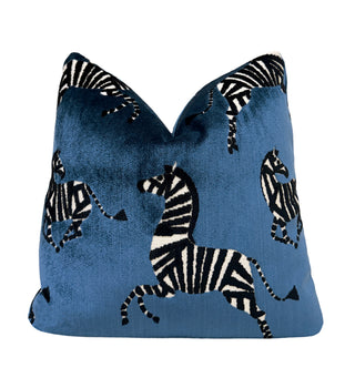 Blue Zebra Velvet Throw Pillow