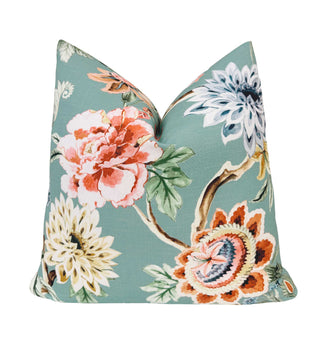 Aqua Bloom Throw Pillow