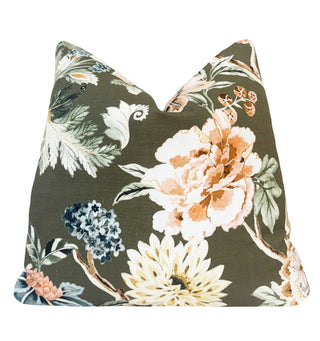 Olive Bloom Throw Pillow