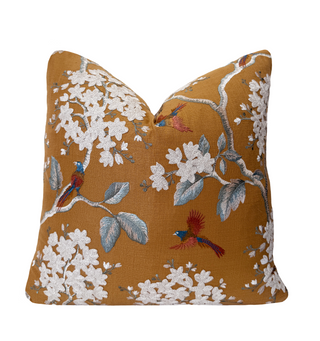 Camel Floral Embroidered Throw Pillow