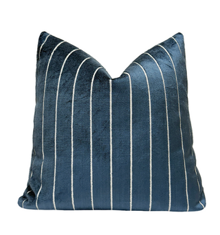 Blue Stripe Velvet Throw Pillow