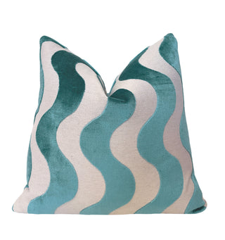 Turquoise Flow Velvet Throw Pillow