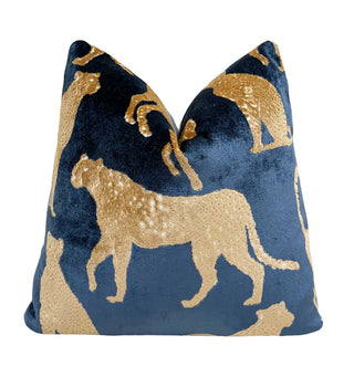 Indigo Cheetah Velvet Throw Pillow