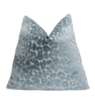 Sky Blue Leopard Velvet Throw Pillow