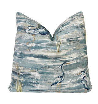 Blue Heron Embroidered Throw Pillow