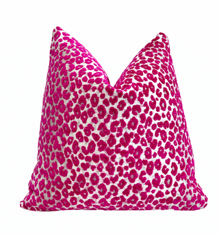 Magenta Pink Leopard Print Velvet Throw Pillow