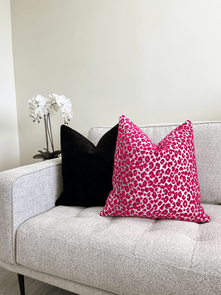 magenta gray leopard black chenille couch
