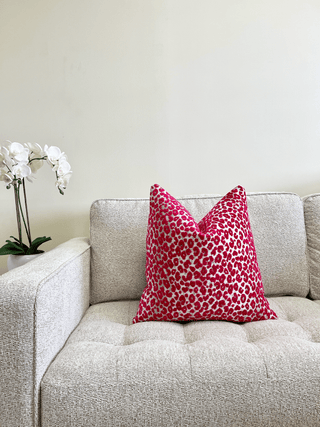 magenta gray leopard couch