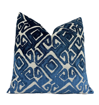 Mariner Blue Tribal Velvet Throw Pillow