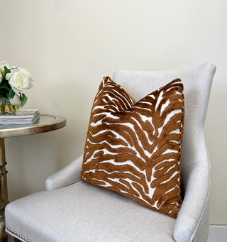 Mocha Brown Zebra Velvet Throw Pillow