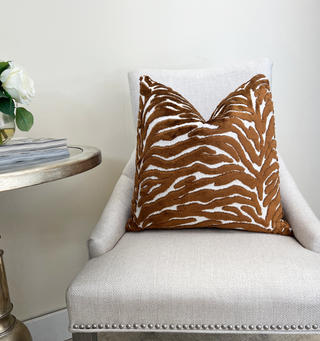 Mocha Brown Zebra Velvet Throw Pillow