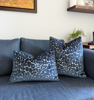 Navy Leopard Velvet Throw Pillow