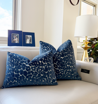 Navy Leopard Velvet Throw Pillow