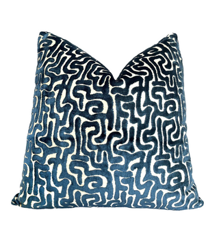 Navy Blue Maze Velvet Throw Pillow