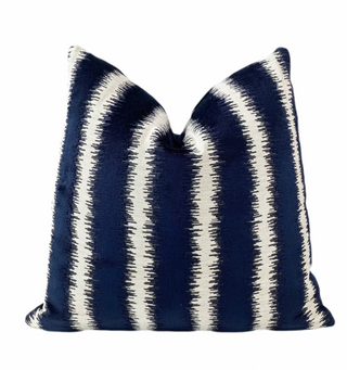 Navy and Cream Stripe Velvet Throw Pillow