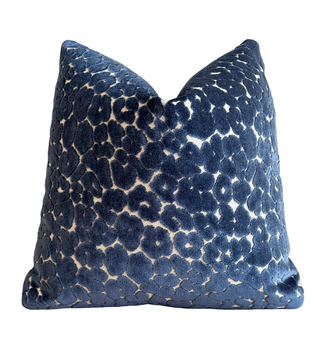 Navy Leopard Velvet Throw Pillow