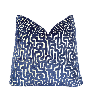Navy Blue Maze Velvet Throw Pillow