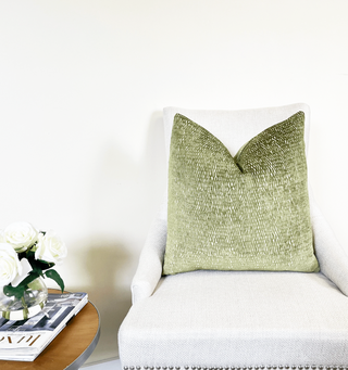 Olive Green and Cream Chenille Throw Pillow