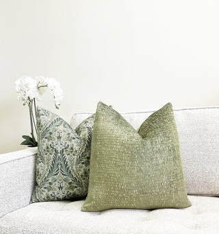 Olive Green and Cream Chenille Throw Pillow